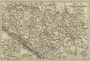 Montenegro Premium Framed Print Collection: Map of the Herzegovina, Bosnia, Servia and Montenegro (engraving)