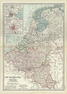 Luxembourg Pillow Collection: Map of Netherlands and Belgium, c.1900 (engraving)