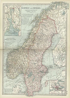 Norway Pillow Collection: Map of Norway and Sweden, c.1900 (engraving)