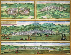 Cyprus Fine Art Print Collection: Map of Parma, Siena, Palermo, and Drepanum, from Civitates Orbis Terrarum