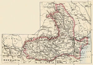 Moldova Pillow Collection: Map of the principauts of Romania (Principauts of Wallachia and Moldova), circa 1870