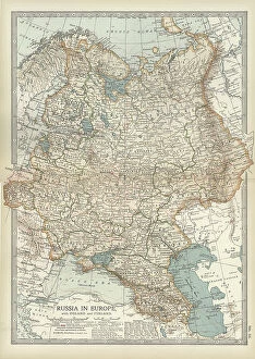 Finland Pillow Collection: Map of Russia showing historical boundaries of Russia in Europe with Poland and Finland, circa 1902