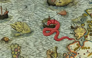 Lithuania Canvas Print Collection: Detail of A Map of the Sea (Carta marina) by Olaus Magnus (1490-1557), 1572 (engraving)
