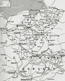 Hungary Photographic Print Collection: Map showing the eastern area of the great war (litho)
