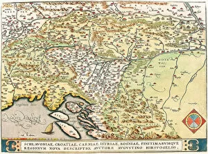 Croatia Pillow Collection: Map of Slavonia, Croatia, Bosnia and Dalmatia, 1570 (engraving)