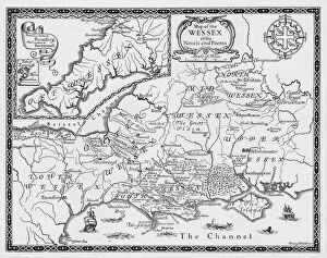 Literature Poster Print Collection: Map of the Wessex of the Novels and Poems of Thomas Hardy (engraving)