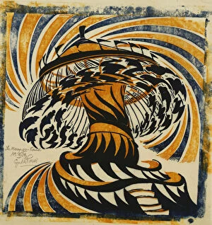 Swirling Collection: The Merry-Go-Round, 1930 (linocut printed in colours on tissue Japan. Dated 1930. 30. 5 x 3)