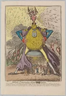 Politicians Metal Print Collection: Midas, Transmuting all into [Gold] Paper, pub. 1797 (hand coloured engraving)