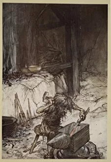 Arthur Rackham Jigsaw Puzzle Collection: Mime at the anvil, illustration from Siegfried and the Twilight of the Gods