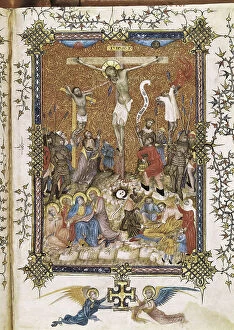 Isolated Collection: Missal with scene of the Crucifixion. School of Avignon (1409). Gothic art. Miniature Painting
