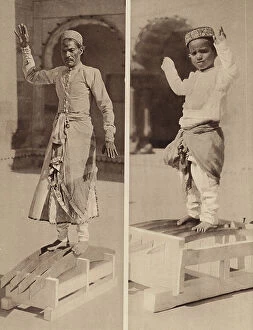 Dance Metal Print Collection: A Native Dancing on the Sharpened Teeth of Saw Blades, Bikaner; His Son, a Boy of Three