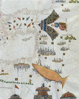 Maps Pillow Collection: A Nautical Map, detail of the Gran Turco, 1564 (colour litho)