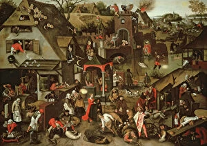 Climbing Collection: Netherlandish Proverbs illustrated in a village landscape