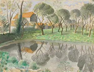 Rural countryside paintings Photographic Print Collection: Newt Pond, 1932 (pencil & w / c on paper)