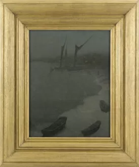 Rowing Boats Collection: Nocturne: Grey and Silver - Chelsea Embankment, Winter, c. 1879 (oil on canvas)