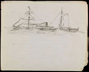 Naval Force Collection: PAH1228; Sketches of a battleship and two other Royal Navy vessels (drawing)