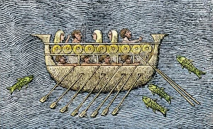 Fishes Collection: Phenician trade gallery with two rows of rowers (antique Bireme)