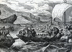 Galley Collection: Phoenician fleets in the mediterranean sea Engraving from 'History of the world' by Ridpath 1885