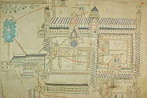 Architectural Drawing Collection: Plan of Canterbury Cathedral from the Eadwine Psalter, c. 1150 (vellum)