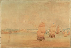 Greenwich Collection: Pocock, The English fleet passing up the Sound 28 March 1801, 1802 (watercolour, linen backed)