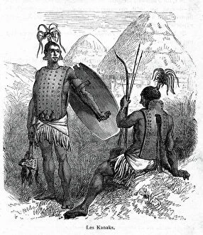 New Caledonia Collection: Polynesia - New Caledonia in the middle of the 19th century: two Kanak warriors (Canaques)