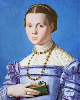 Cinquecento Collection: Portrait of a girl with a book, possibly Giulia di Alessandro de Medici, 1584-1550