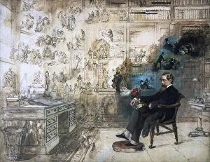 John Watkins Fine Art Print Collection: A posthumous portrait of Dickens and his characters; Dickenss Dream, 1875 (oil on canvas)