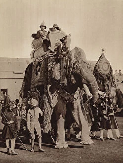 Palaces Pillow Collection: The Prince with the Maharaja proceeding to the Palace, Gwalior (b/w photo)