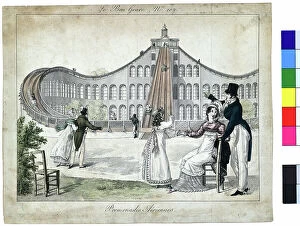 Champs-Elysees Pillow Collection: Promenades Aeriennes, 1817 (hand coloured etching on paper)