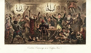 Slums Collection: Regency beggars and thieves drinking in a cellar in a beggars public house