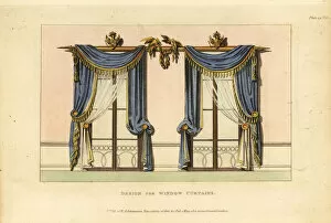 Russian Blue Fine Art Print Collection: Regency era window curtains