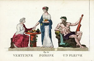 Rivers Collection: Roman mythology: Vertumne, Pomone and a river divinite - Eau forte by Jacques Louis Constant Lacerf