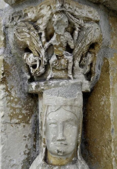 Architectural details Collection: Romanesque art: The portal of the church of Saint Martin de Vereaux, Cher, Centre, France