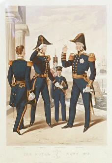 Military Uniforms Collection: The Royal Navy. No 2. Commander. Captain. Midshipman. Admiral. 1848 (coloured aquatint)