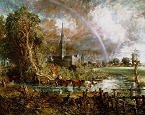 Landscape paintings Collection: Salisbury Cathedral From the Meadows, 1831 (oil on canvas) (see 188984-188985 for