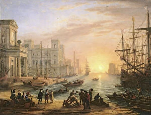 Cityscape artwork Canvas Print Collection: Sea Port at Sunset, 1639 (oil on canvas)
