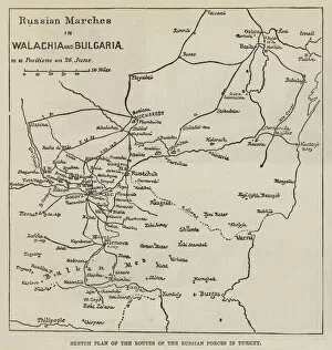 Bulgaria Photographic Print Collection: Sketch Plan of the Routes of the Russian Forces in Turkey (engraving)