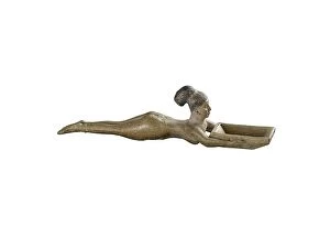 Ancient Egyptian Collection: Spoon in the form of a nude girl swimming with a rectangular basin in front of her, c