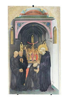 Monks Collection: St Benedict exorcises a possessed monk, 1415-20, (tempera on wood)