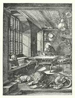 Leipzig Collection: St Jerome in His Study (engraving)