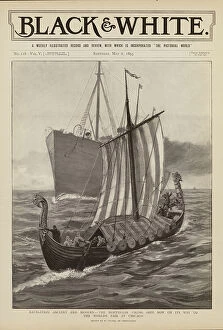 Viking ships and weaponry Jigsaw Puzzle Collection: A steamer and Norwegian Viking ship on its way to the World's Columbian Exposition, Chicago
