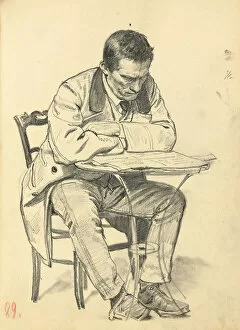 Middle Aged Collection: Study for A Parisian Cafe : Man Seated at a Cafe Table, Reading a Newspaper, c