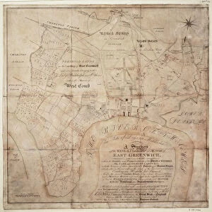 Greenwich Park Canvas Print Collection: A survey of the Kings lordship or manor of East Greenwich, 1695-1812 (technical drawing, paper)