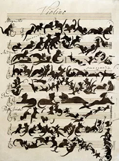 Posters Mouse Mat Collection: The Symphony of the Cat (Die Katzensymphony) drawing by Moritz von Schwind of 1868