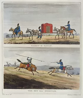 Maps Premium Framed Print Collection: Takht-E-Ravan and The Key Kaj Excercise, 1818 (coloured engracing)