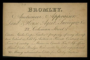 Inscription Collection: Trade card for Bromley, auctioneer, appraiser, land and house agent and surveyor, London (engraving)