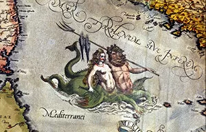 Abraham Ortelius Canvas Print Collection: Triton and Sirene in the Mediterranean Sea. 'Theatrum Orbis Terrarum'