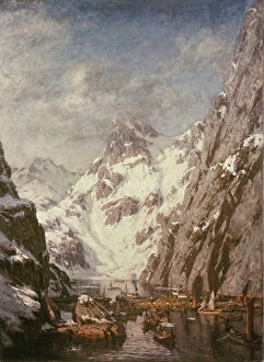 Mountain scenery artwork Canvas Print Collection: The troll fjord battle (painting)