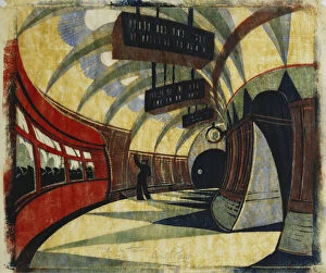 Departed Collection: The Tube Station, c. 1932 (linocut printed in colours on tissue Japan)