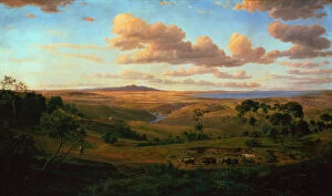 Paintings Metal Print Collection: A View of Geelong, 1856 (oil on canvas)